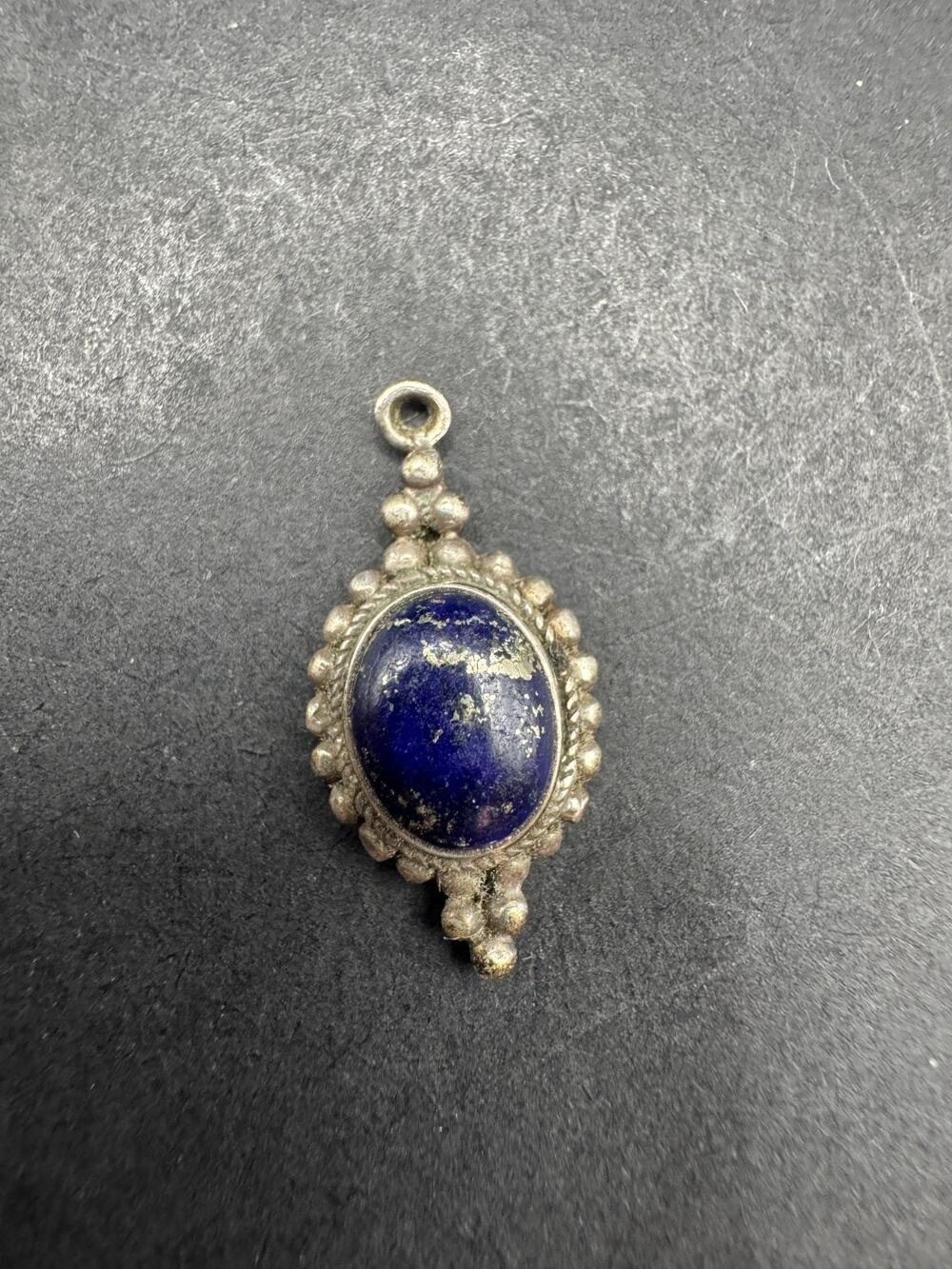 Vintage 925 Sterling Silver Lapis Lazuli Oval Braided Charm Pendant 22mm